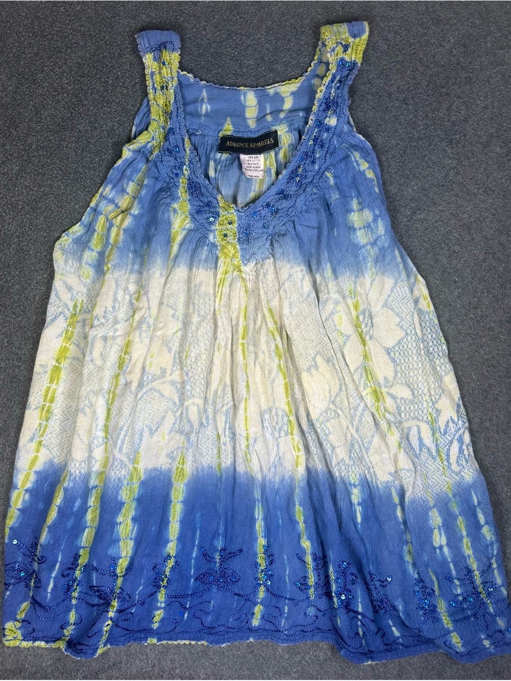 Sakkas Advance Apparels Blue & Green Tie-Dye Sequin Sleeveless Tank Top